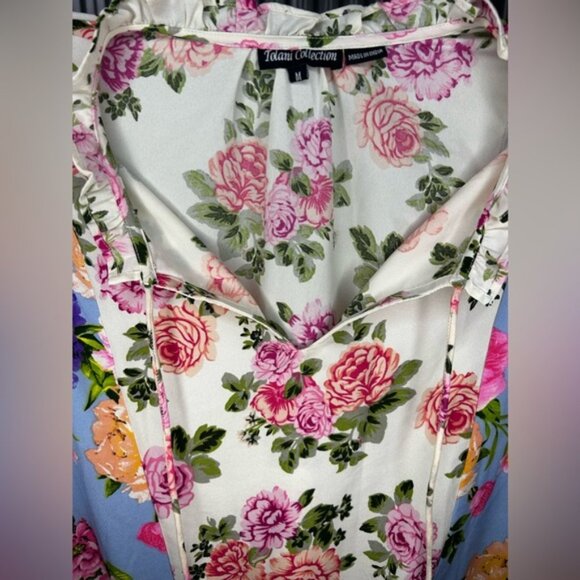 Women’s Tolani Collection Blue White Polyester Lycra Floral Dress Size Medium - Picture 3 of 4